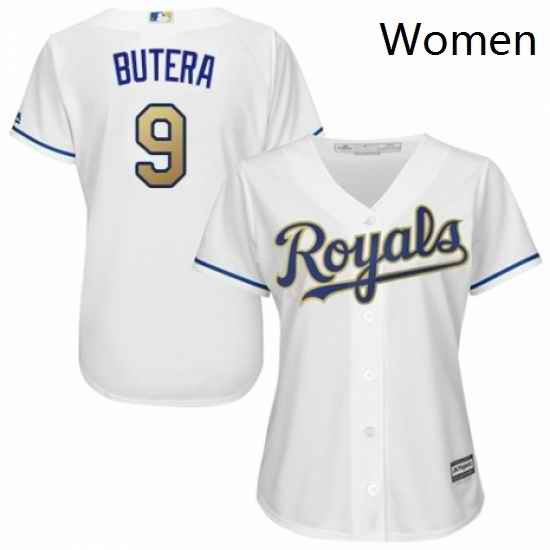 Womens Majestic Kansas City Royals 9 Drew Butera Replica White Home Cool Base MLB Jersey